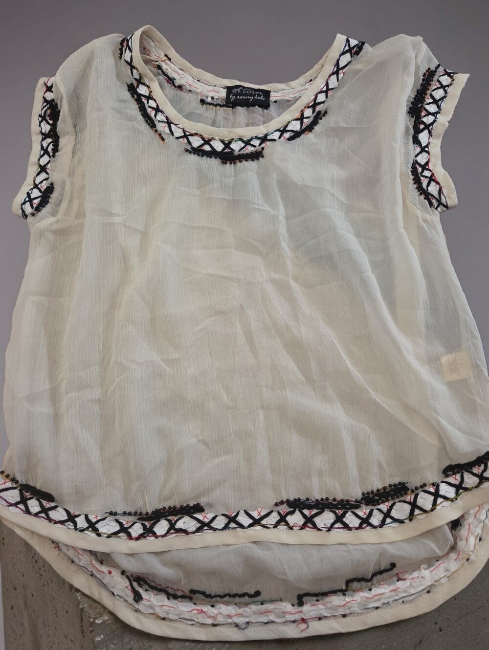 *1532 Torn by Ronny Kobo blouse top sheer Women S